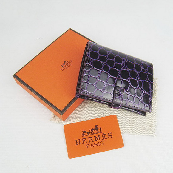 Cheap Replica Hermes Purple Crocodile Veins Wallet H006